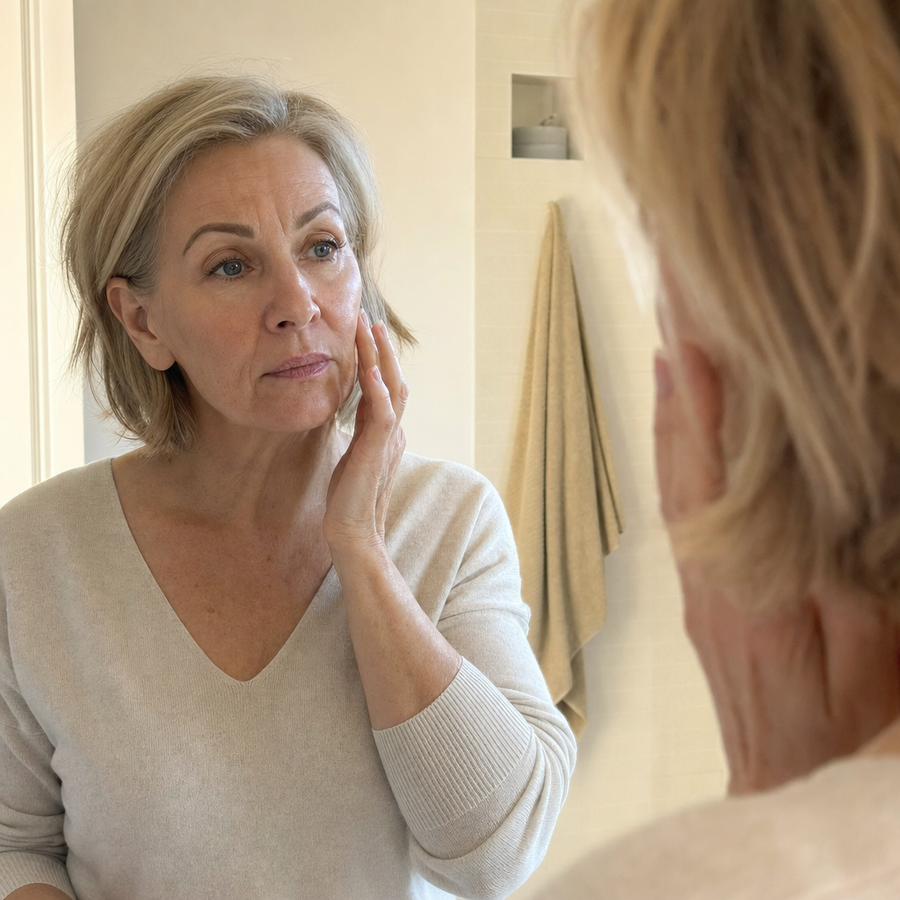 Editorial lifestyle photograph representing skin changes during menopause